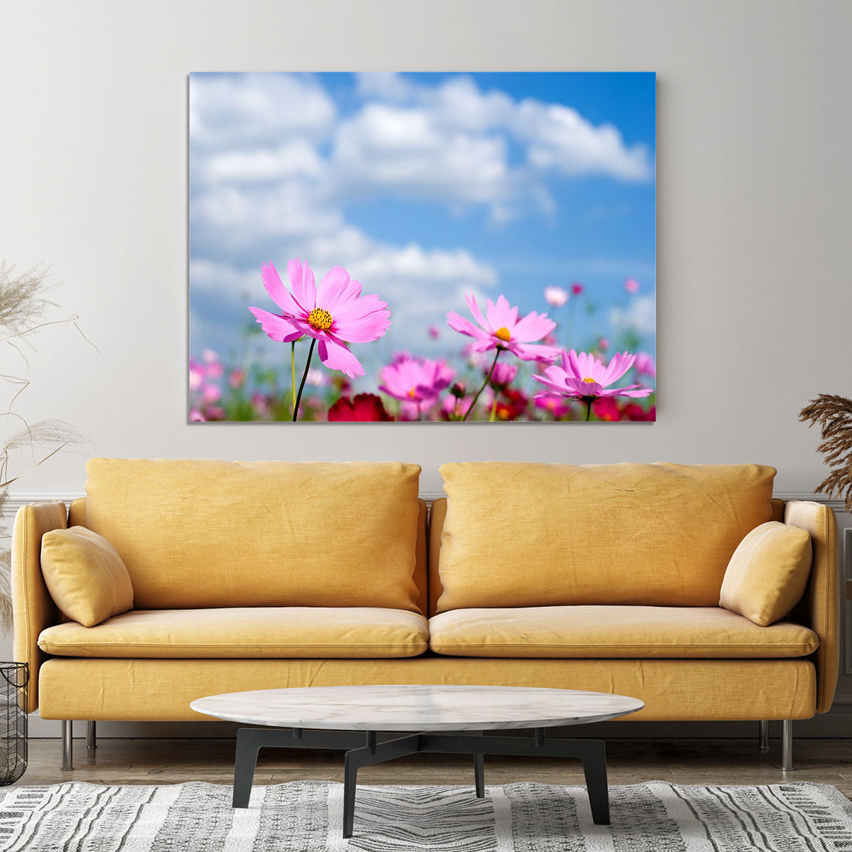 Pink cosmos field and sky Canvas Print or Poster - Canvas Art Rocks - 4
