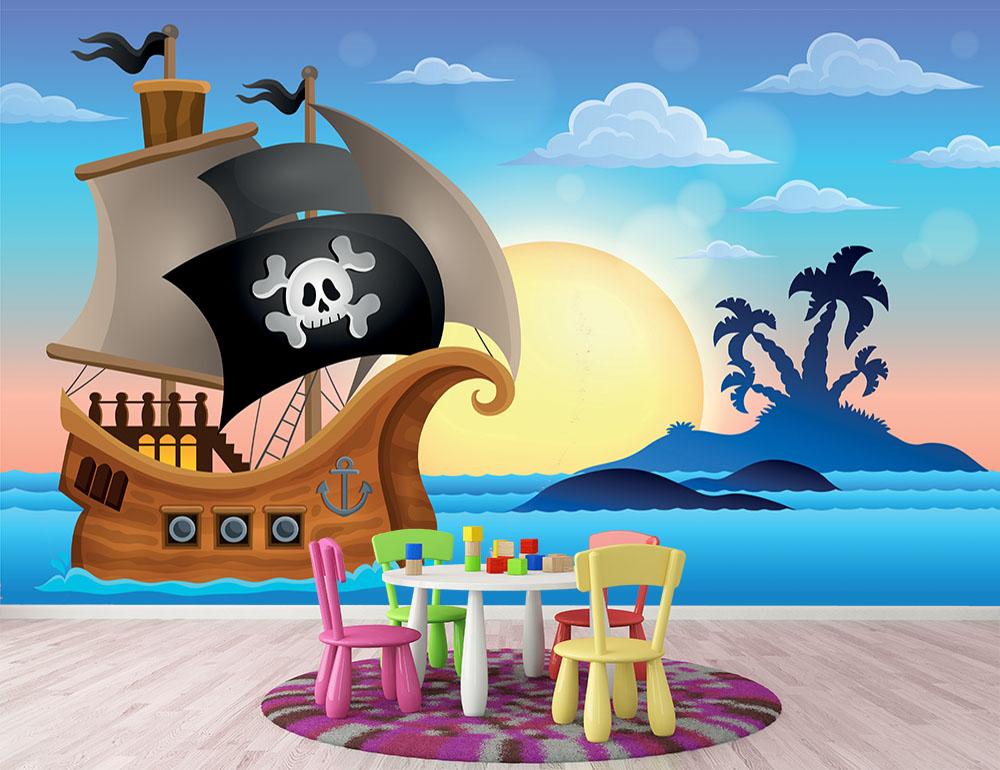 Pirate ship near small island 4 Wall Mural Wallpaper - Canvas Art Rocks - 2
