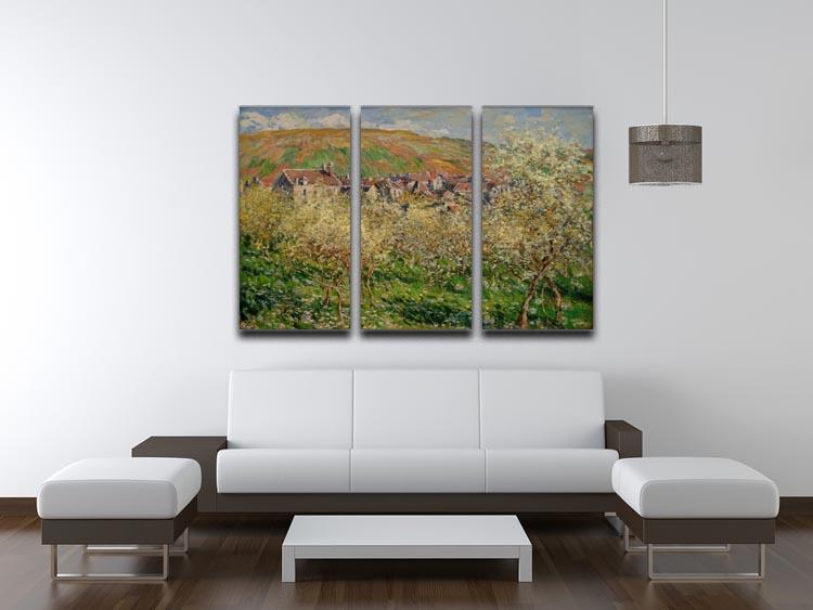 Plum trees in blossom by Monet Split Panel Canvas Print - Canvas Art Rocks - 4