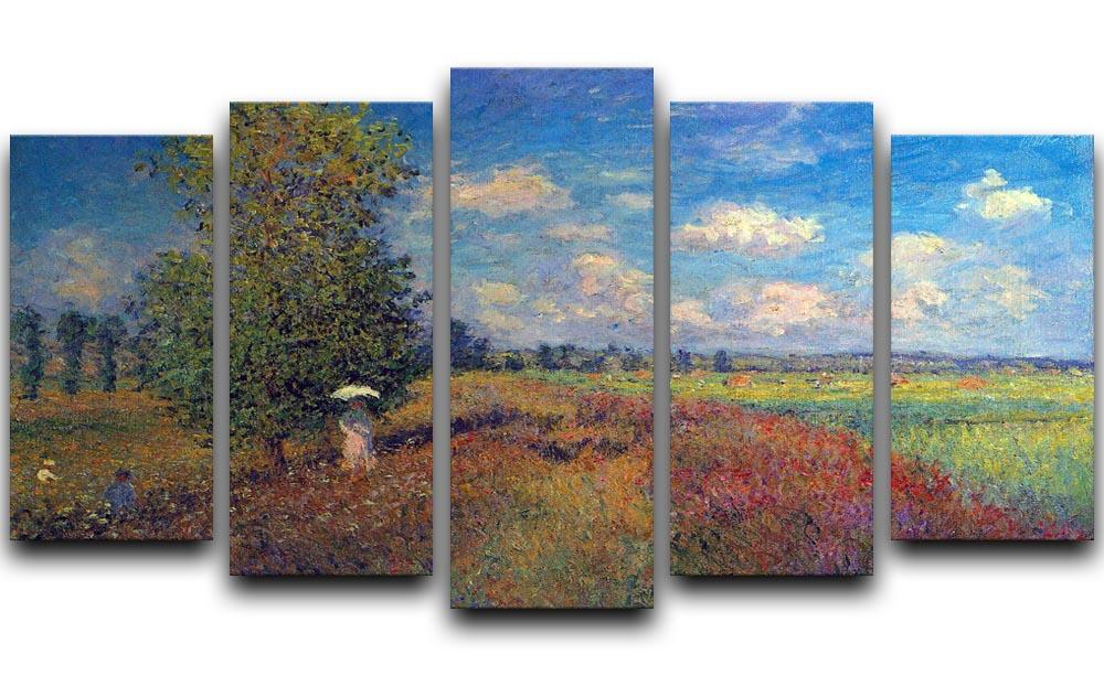 Poppy Field in Summer by Monet 5 Split Panel Canvas - Canvas Art Rocks - 1