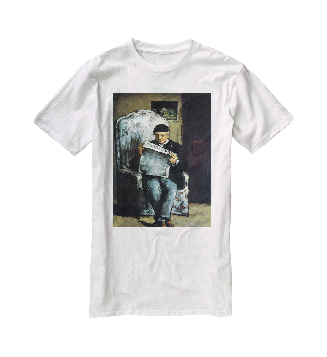 Portrait of Louis-Auguste Cezanne the father of the artist reading from L'EvÇnement by Cezanne T-Shirt - Canvas Art Rocks - 5