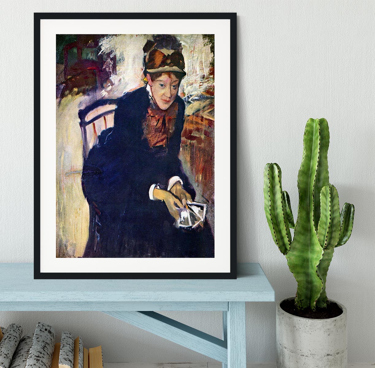 Portrait of Miss Cassatt holding the cards by Degas Framed Print - Canvas Art Rocks - 1