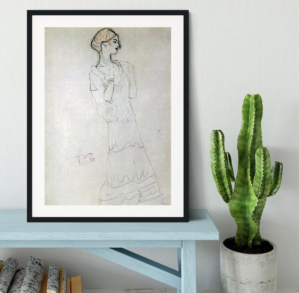 Profile standing female figure with raised arms by Klimt Framed Print - Canvas Art Rocks - 1