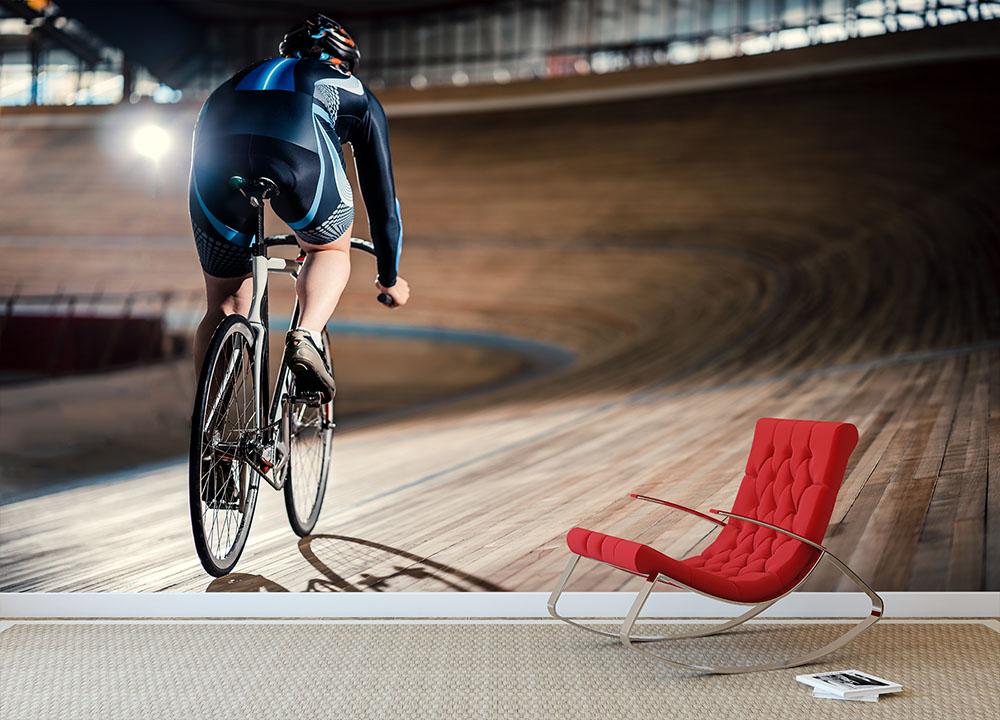 Racing cyclist on velodrome Wall Mural Wallpaper - Canvas Art Rocks - 2