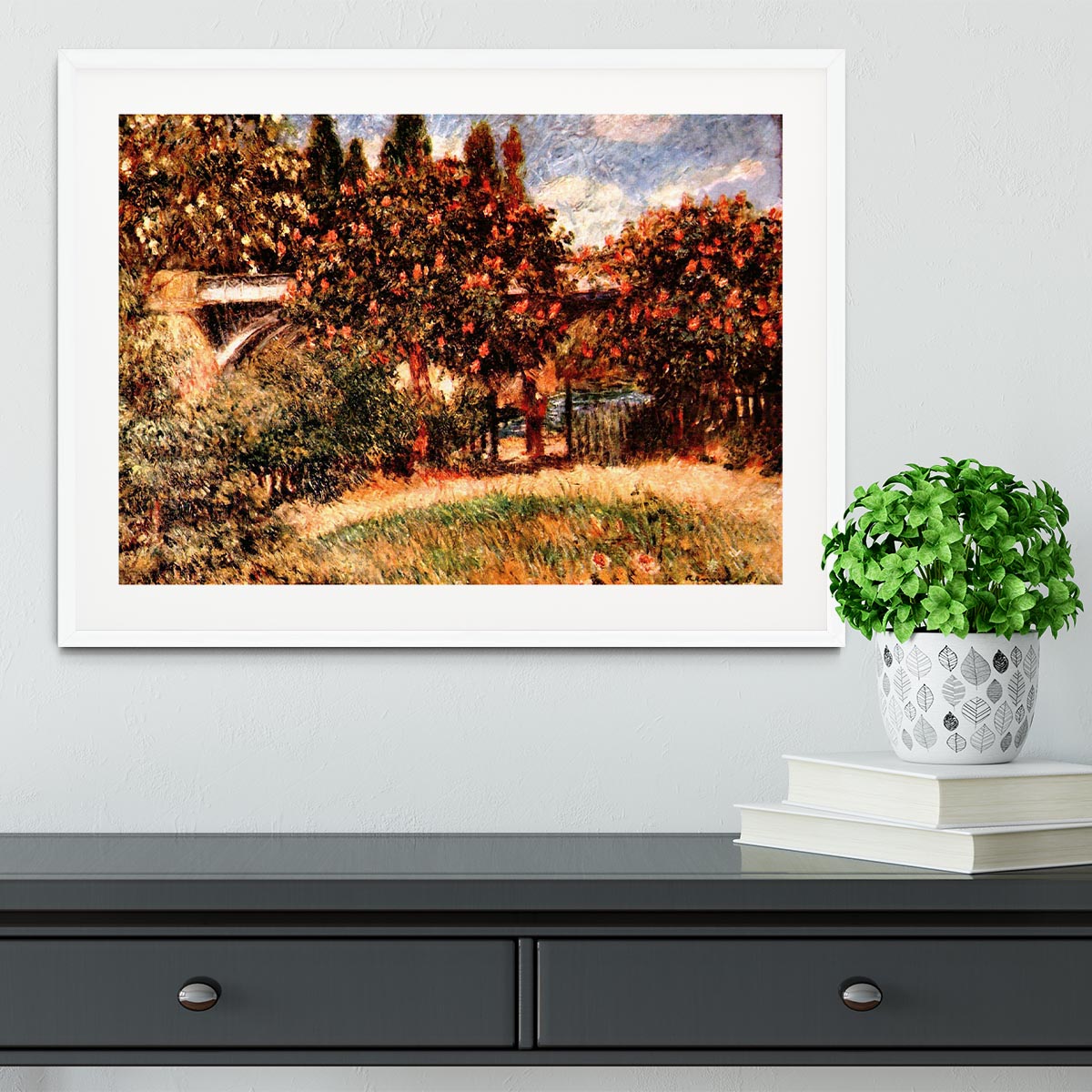 Railway bridge of Chatou by Renoir Framed Print - Canvas Art Rocks - 5