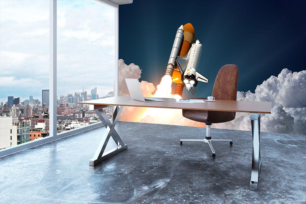 Realistic 3d Scene Of Space Shuttle Wall Mural Wallpaper - Canvas Art Rocks - 3