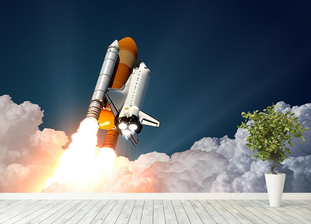 Realistic 3d Scene Of Space Shuttle Wall Mural Wallpaper - Canvas Art Rocks - 4
