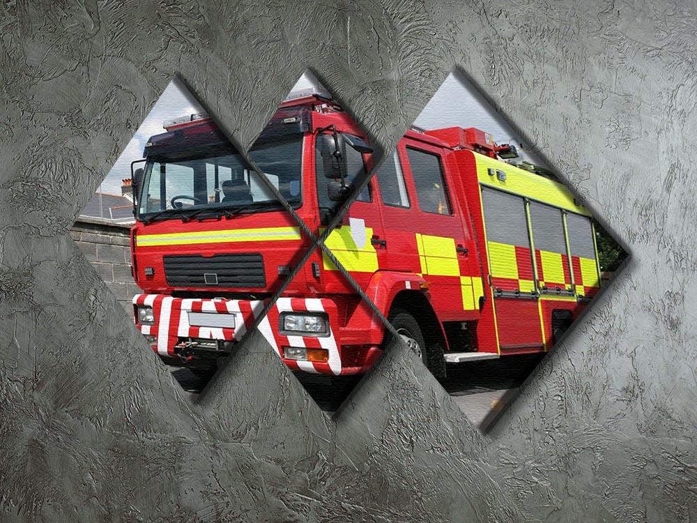 Red British fire engine 4 Square Multi Panel Canvas - Canvas Art Rocks - 2