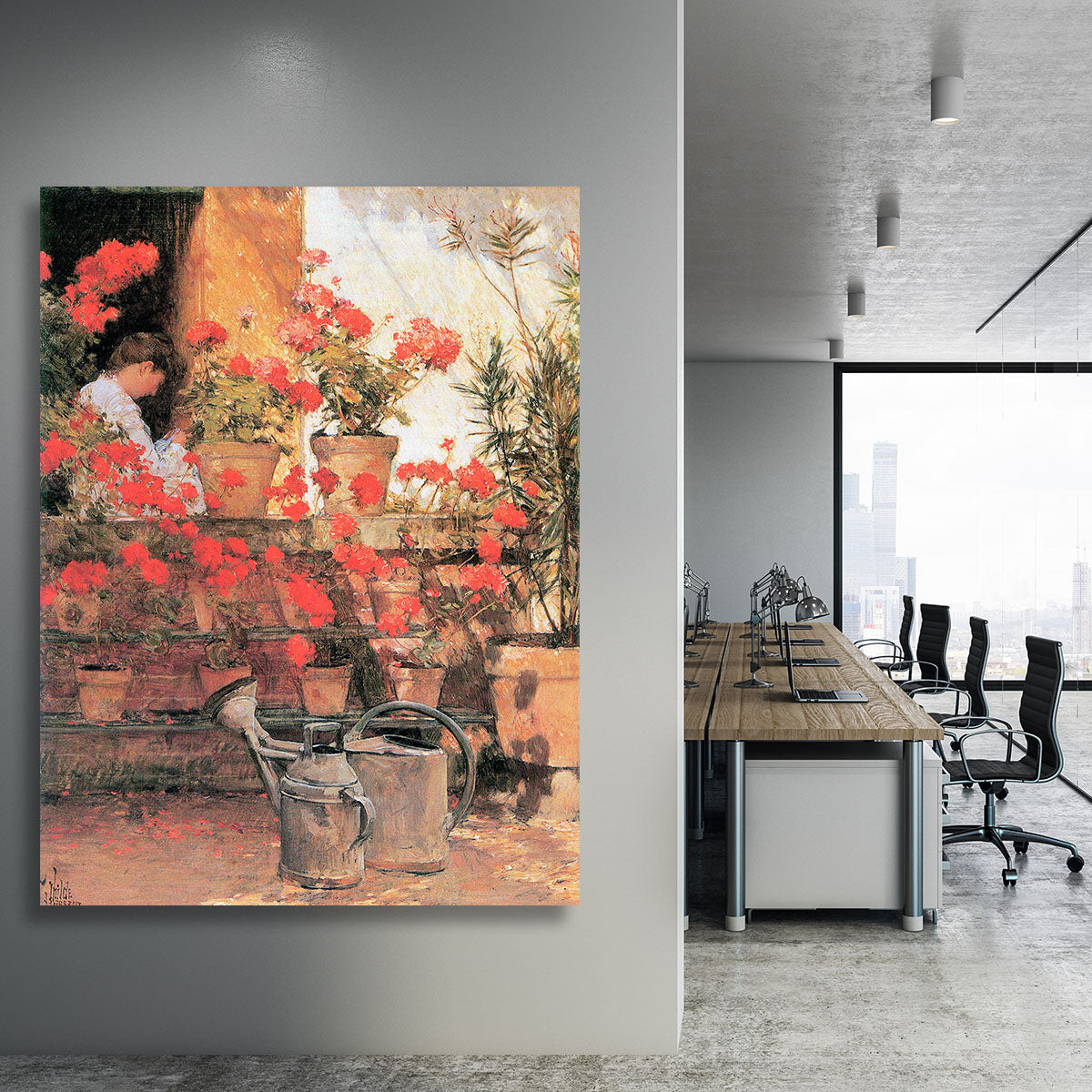 Red Geraniums by Hassam Canvas Print or Poster - Canvas Art Rocks - 3