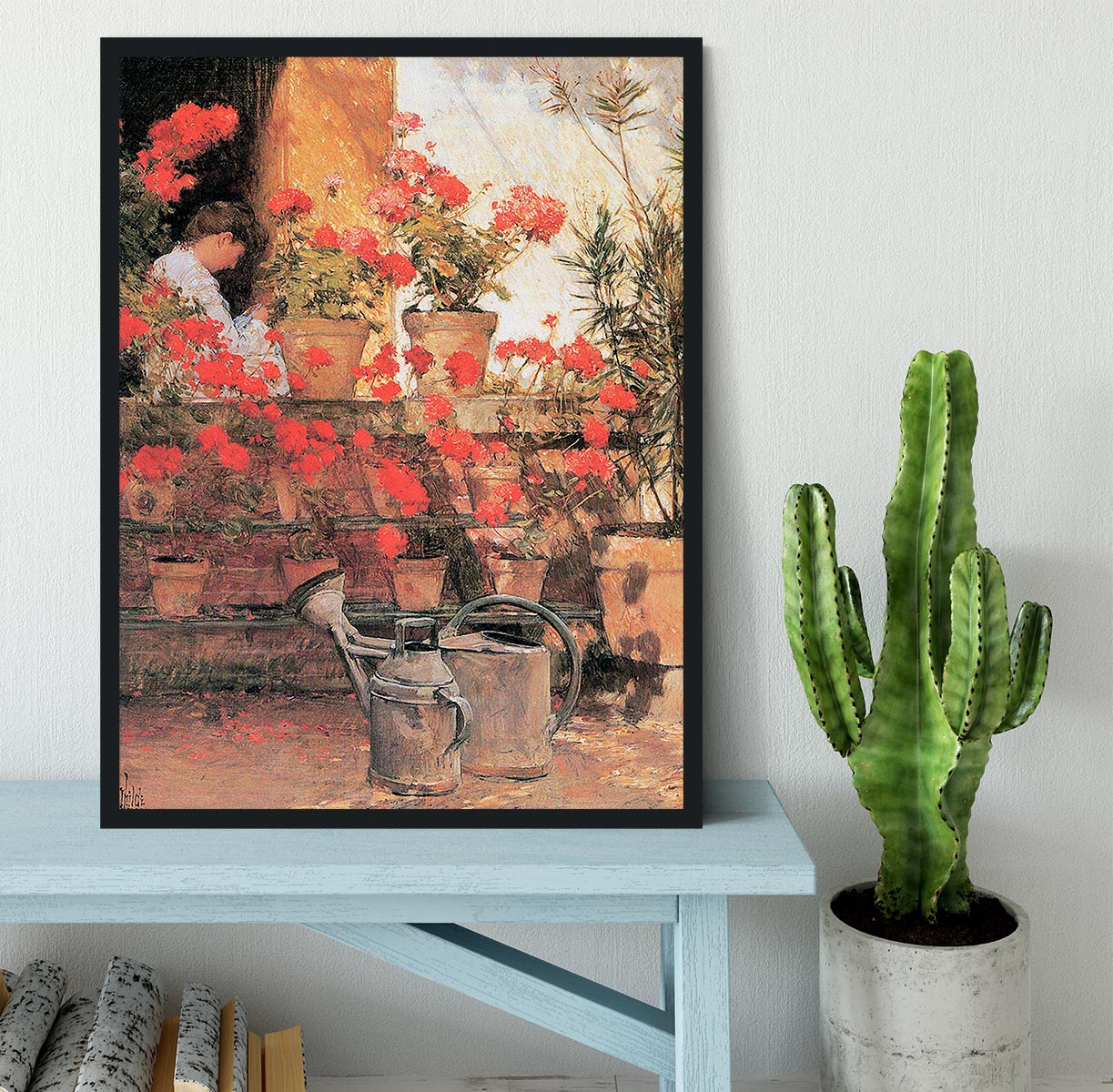 Red Geraniums by Hassam Framed Print - Canvas Art Rocks - 2