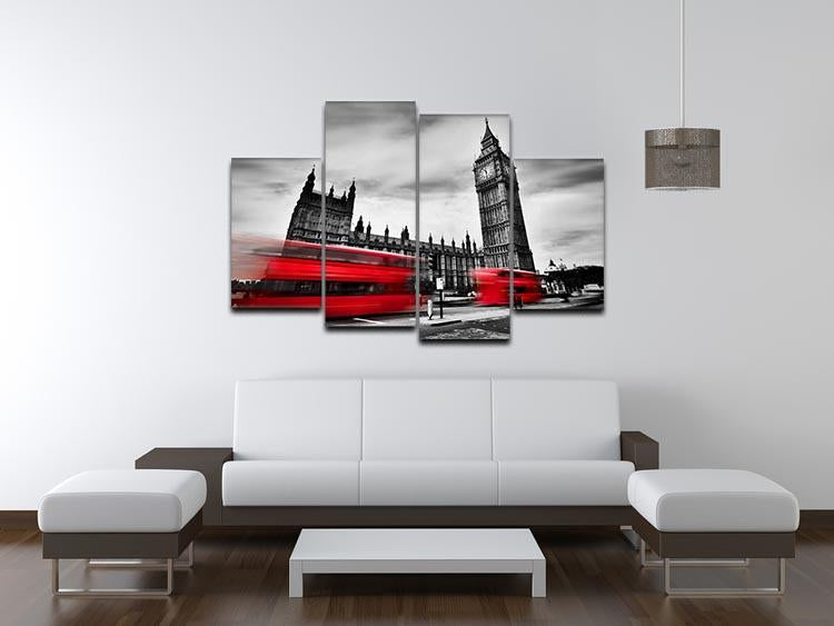 Red buses in motion and Big Ben 4 Split Panel Canvas - Canvas Art Rocks - 3