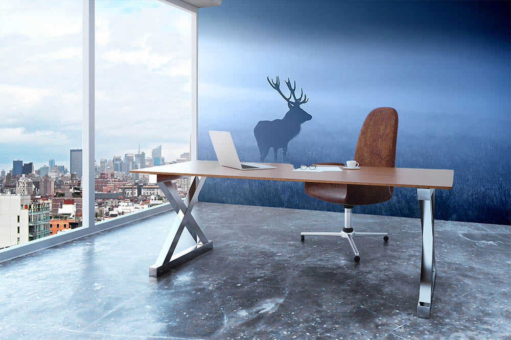Red deer stag silhouette Wall Mural Wallpaper - Canvas Art Rocks - 3