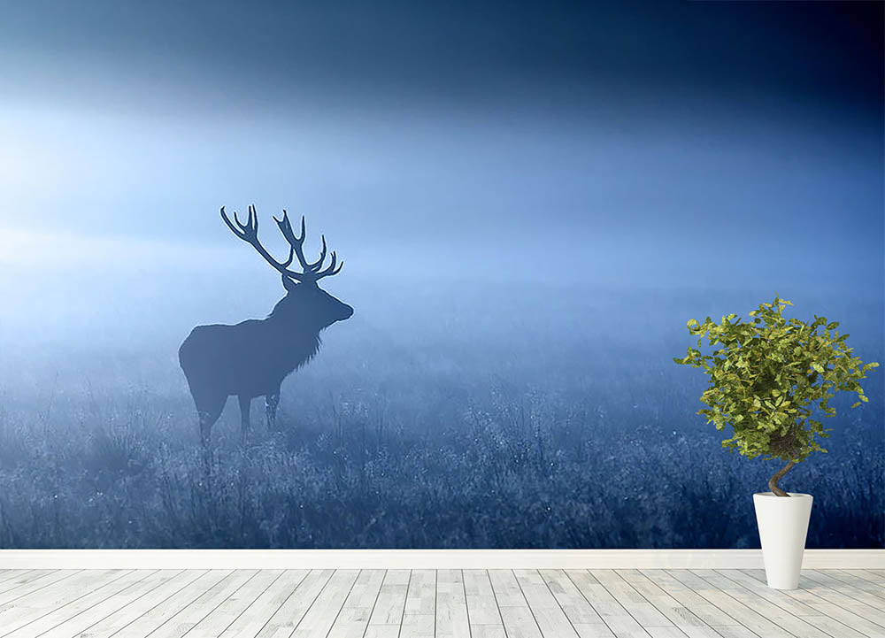 Red deer stag silhouette Wall Mural Wallpaper - Canvas Art Rocks - 4