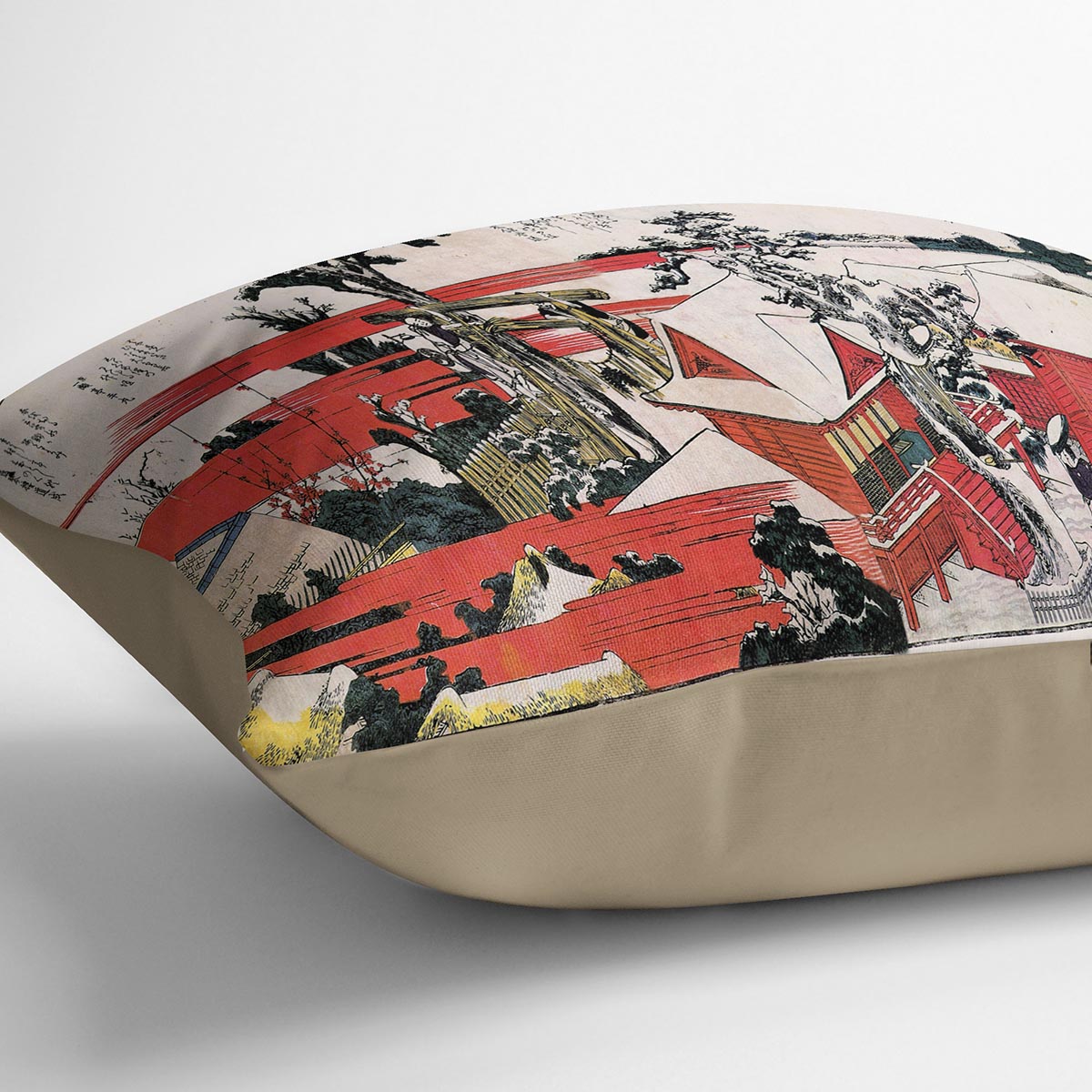 Red houses by Hokusai Cushion