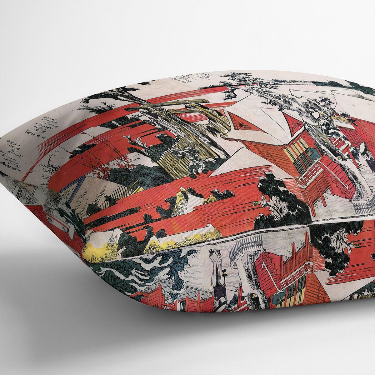 Red houses by Hokusai Cushion