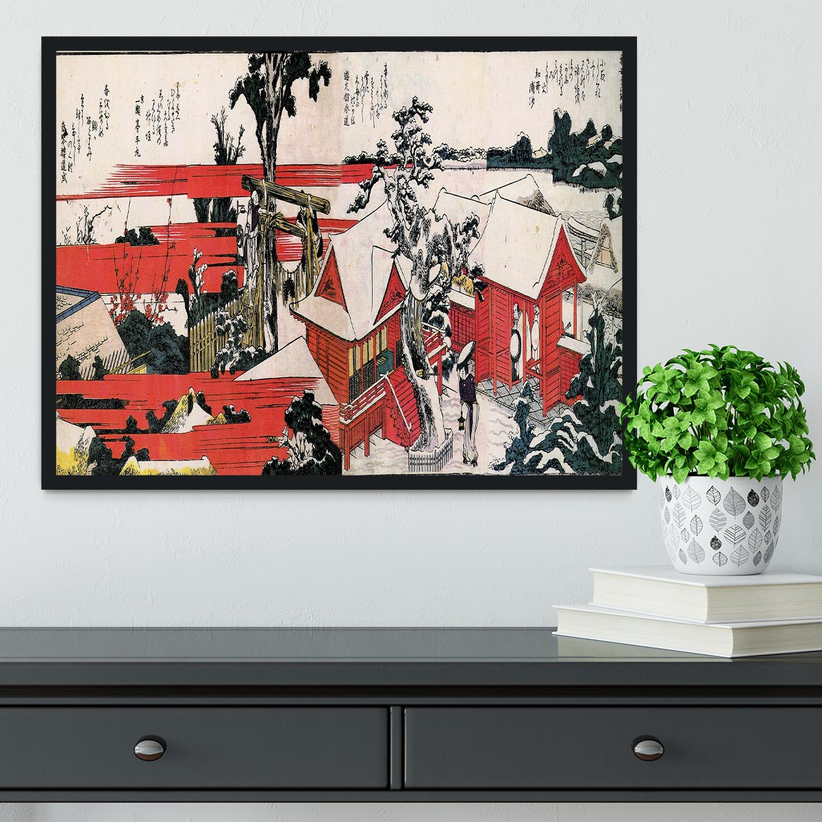 Red houses by Hokusai Framed Print - Canvas Art Rocks - 2