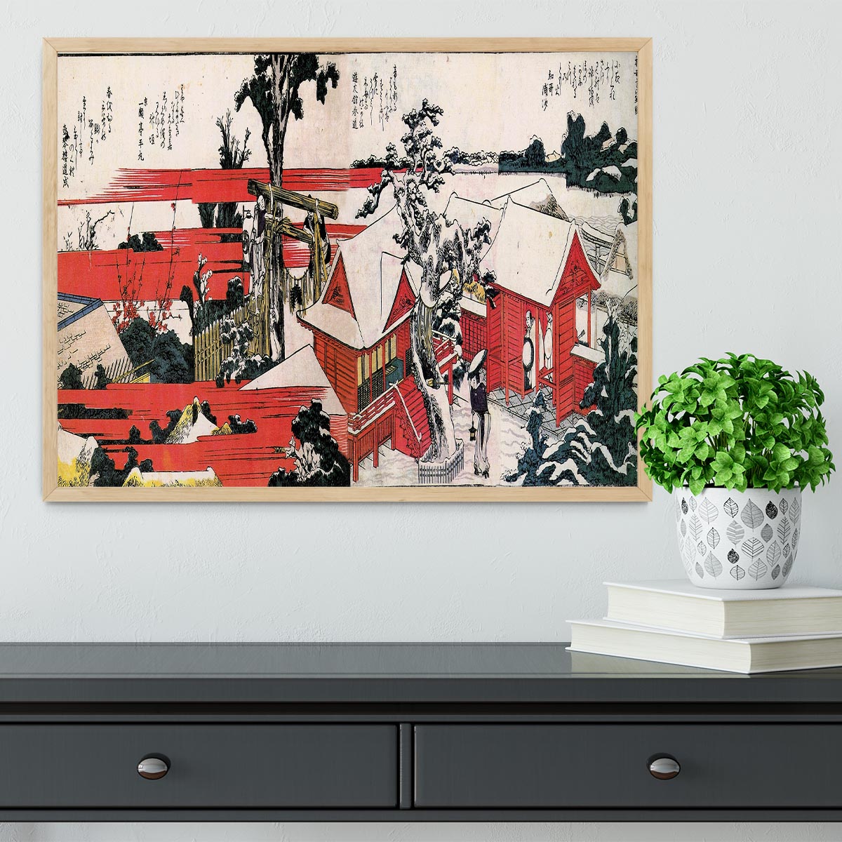 Red houses by Hokusai Framed Print - Canvas Art Rocks - 4
