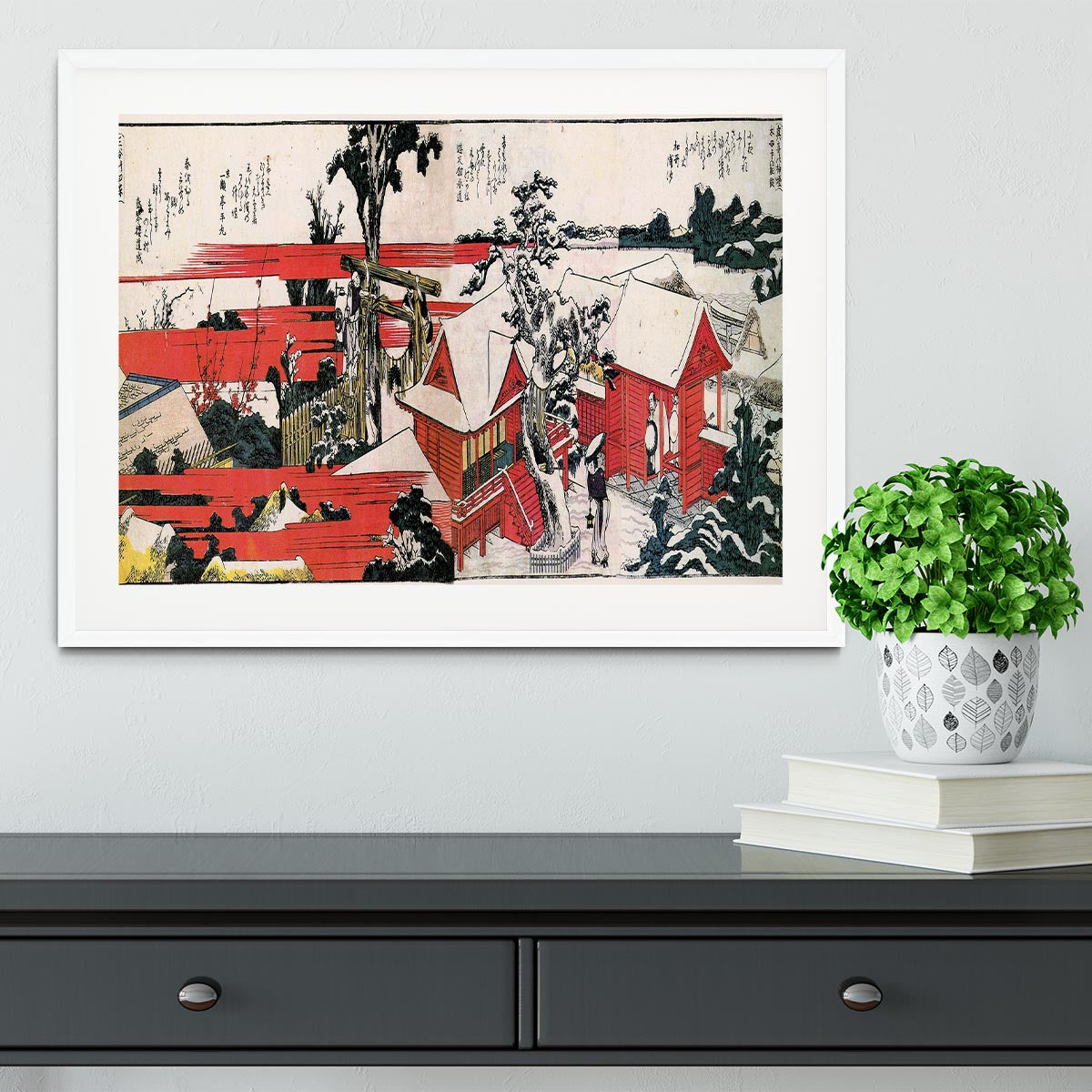 Red houses by Hokusai Framed Print - Canvas Art Rocks - 5