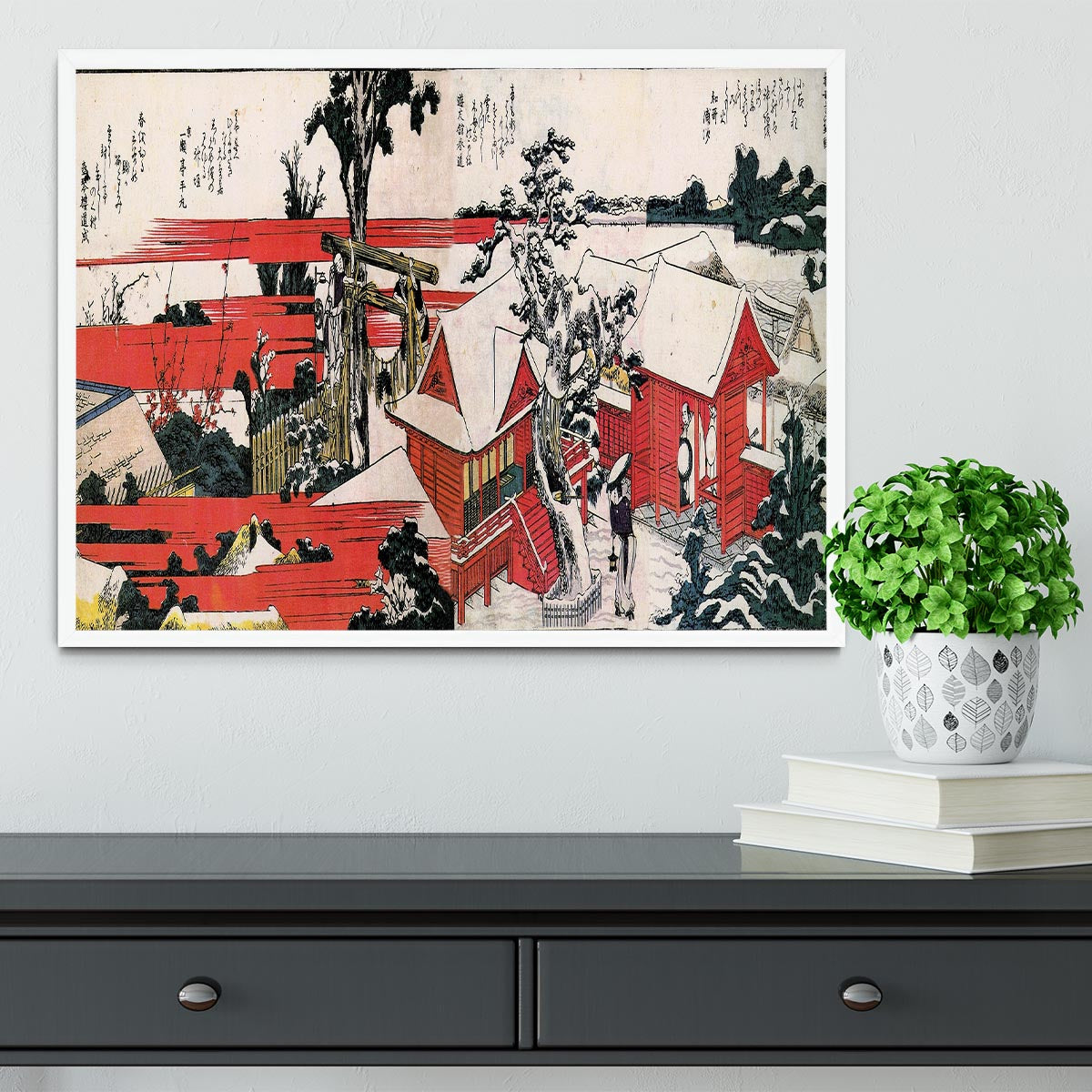 Red houses by Hokusai Framed Print - Canvas Art Rocks -6