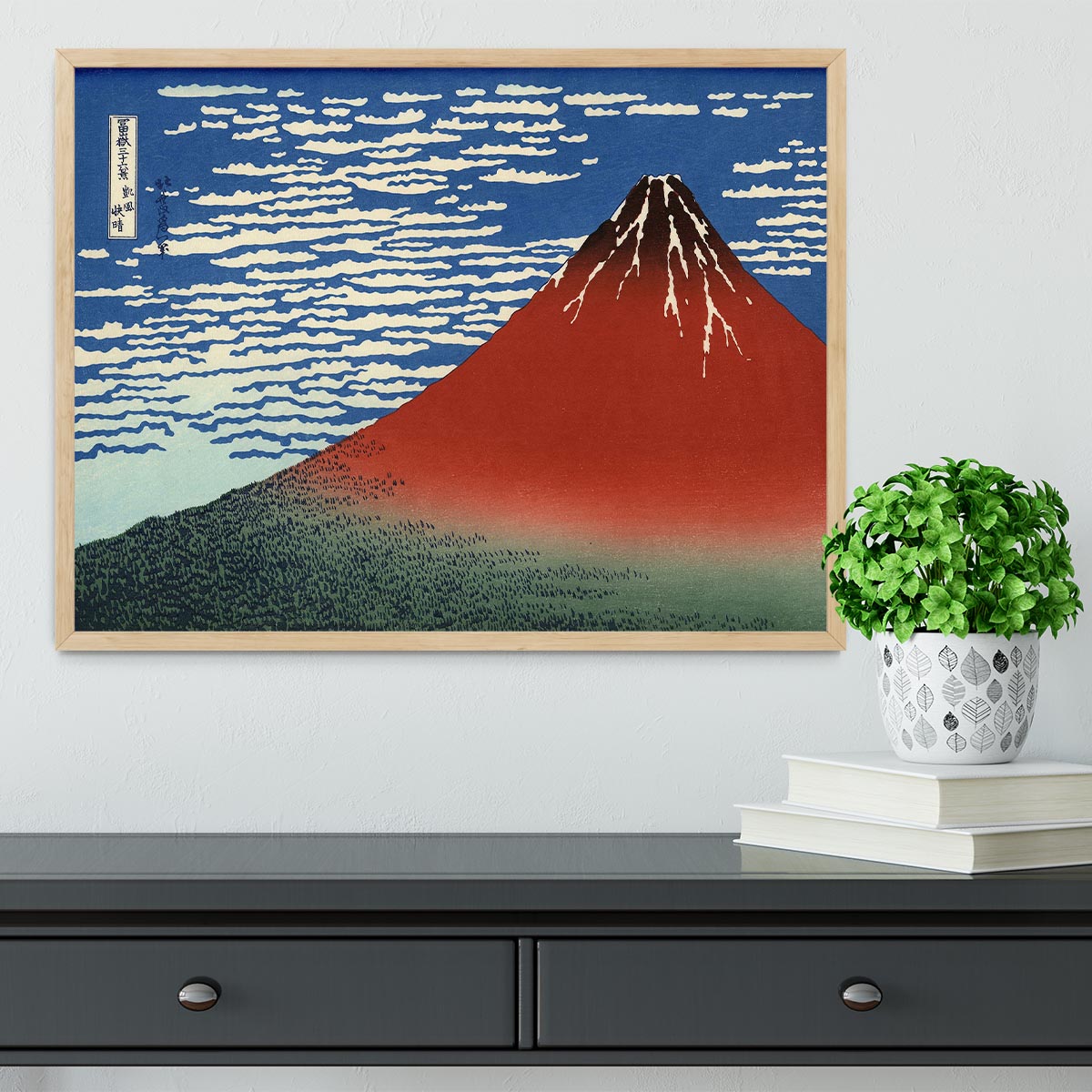 Red southern wind on Fiji on a clear morning by Hokusai Framed Print - Canvas Art Rocks - 4