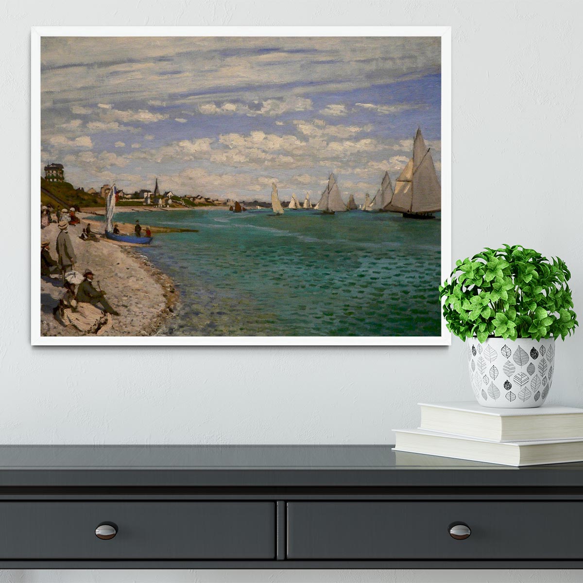 Regatta at St. Adresse by Monet Framed Print - Canvas Art Rocks -6