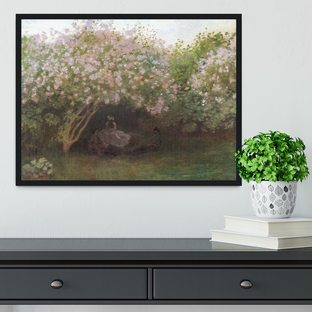 Repos sous les lilas 1872 by Monet Framed Print - Canvas Art Rocks - 2