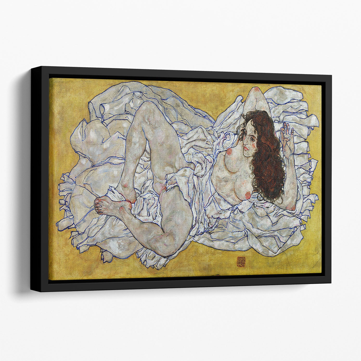 Resting nude by Egon Schiele Floating Framed Canvas