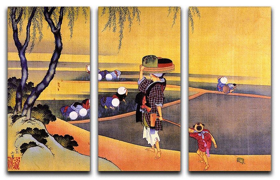 Rice fields by Hokusai 3 Split Panel Canvas Print - Canvas Art Rocks - 1