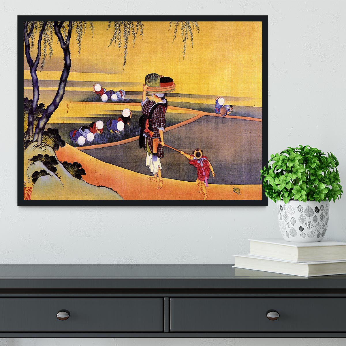 Rice fields by Hokusai Framed Print - Canvas Art Rocks - 2