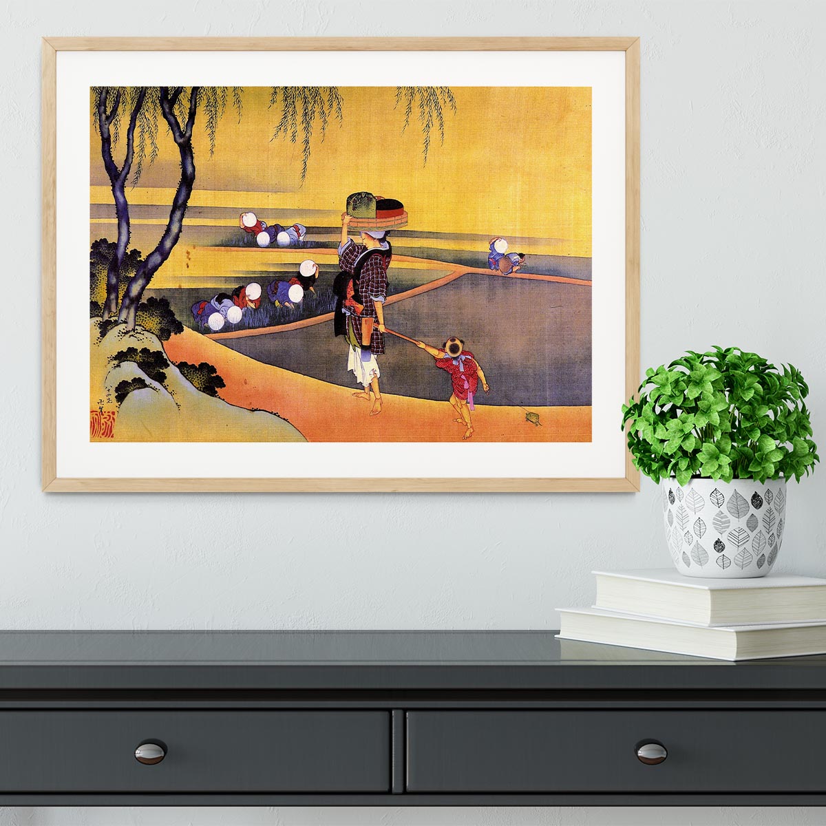 Rice fields by Hokusai Framed Print - Canvas Art Rocks - 3