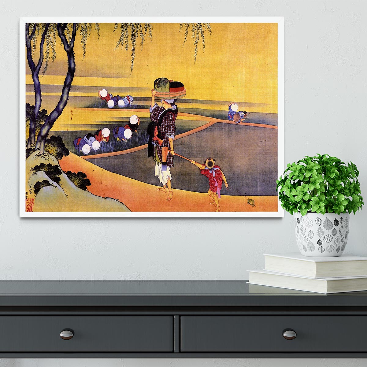 Rice fields by Hokusai Framed Print - Canvas Art Rocks -6
