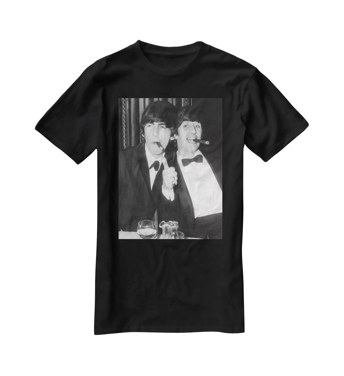 Ringo Starr and George Harrison smoking cigars T-Shirt - Canvas Art Rocks - 1