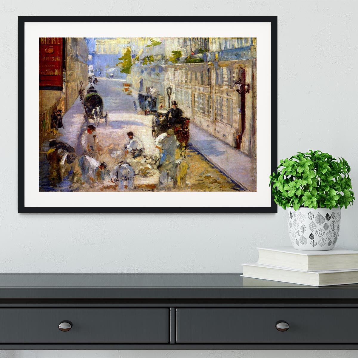 Road workers rue de Berne by Manet Framed Print - Canvas Art Rocks - 1