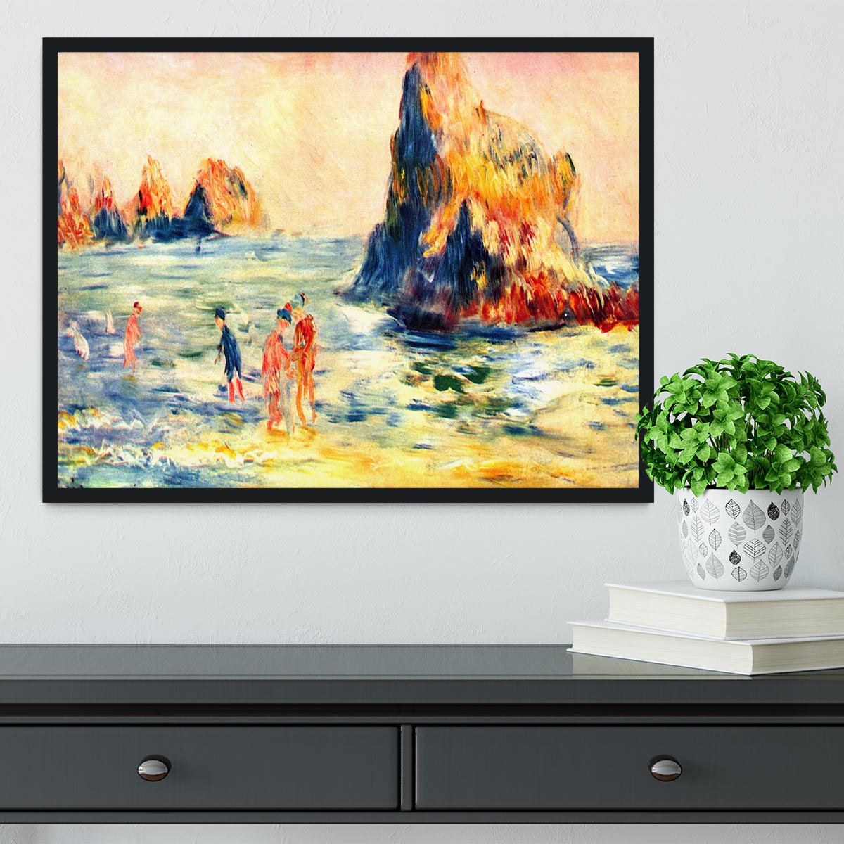 Rock cliffs in Guernsey by Renoir Framed Print - Canvas Art Rocks - 2