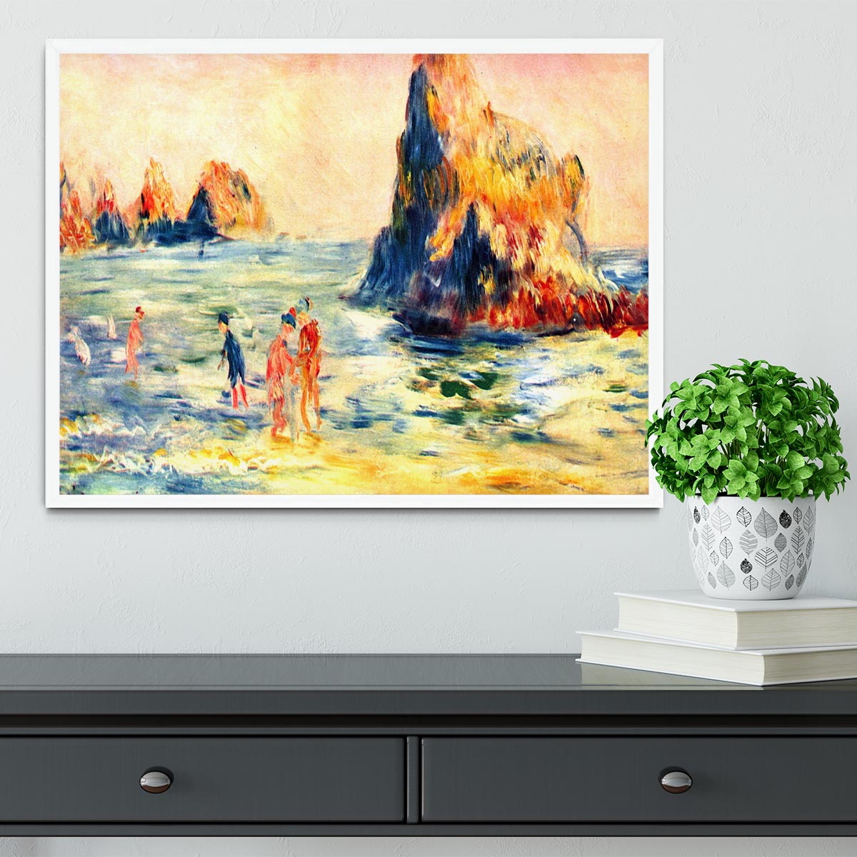 Rock cliffs in Guernsey by Renoir Framed Print - Canvas Art Rocks -6