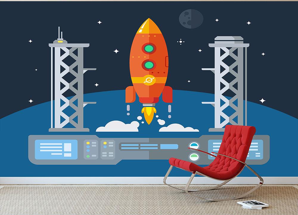 Rocket Startup Flat Desing Concept Wall Mural Wallpaper - Canvas Art Rocks - 2