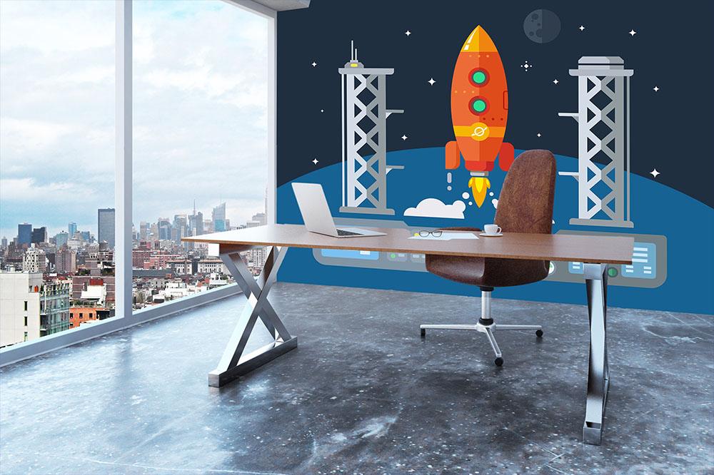 Rocket Startup Flat Desing Concept Wall Mural Wallpaper - Canvas Art Rocks - 3