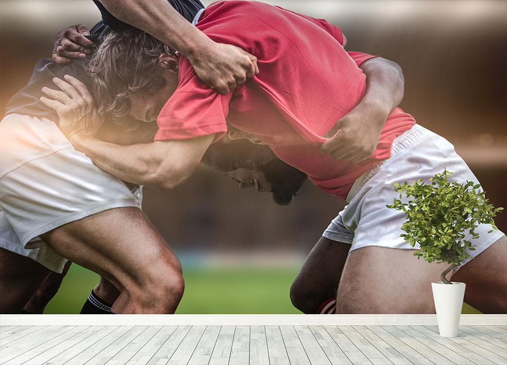 Rugby players doing a scrum Wall Mural Wallpaper - Canvas Art Rocks - 4