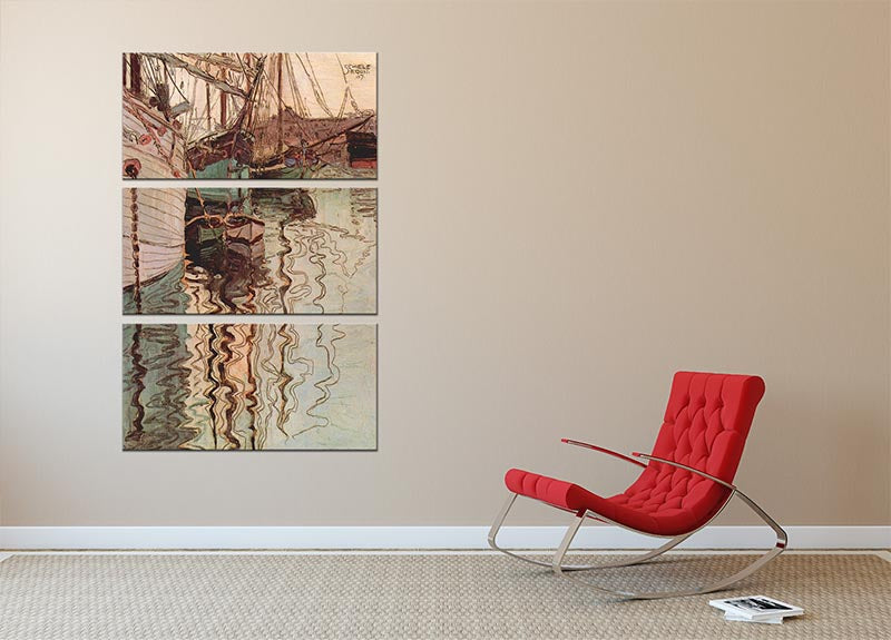 Sailboats in wellenbewegtem water The port of Trieste by Egon Schiele 3 Split Panel Canvas Print - Canvas Art Rocks - 2