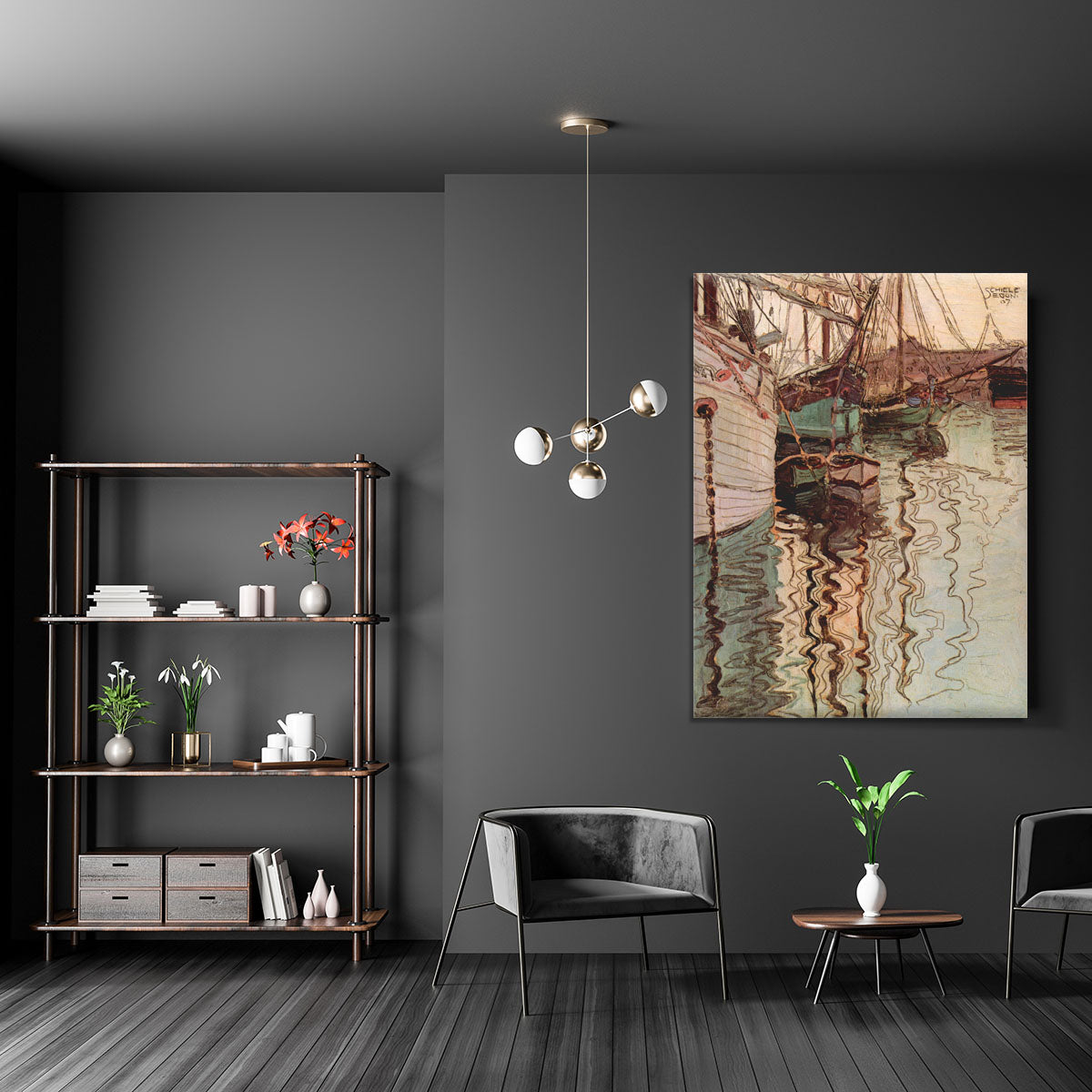 Sailboats in wellenbewegtem water The port of Trieste by Egon Schiele Canvas Print or Poster - Canvas Art Rocks - 5