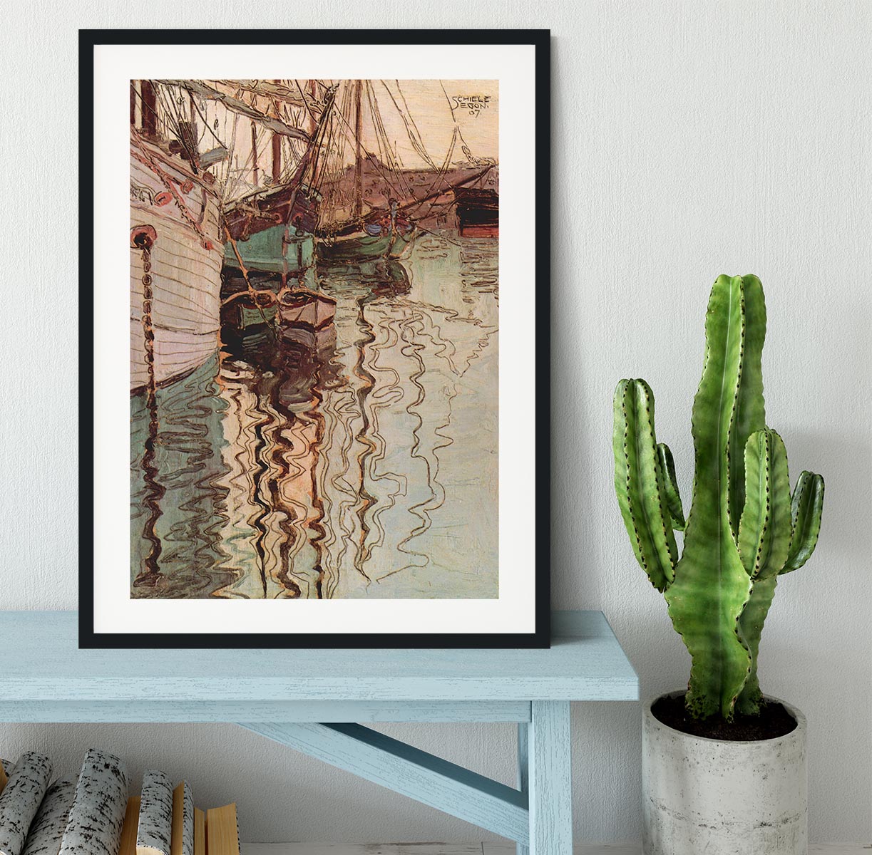 Sailboats in wellenbewegtem water The port of Trieste by Egon Schiele Framed Print - Canvas Art Rocks - 1