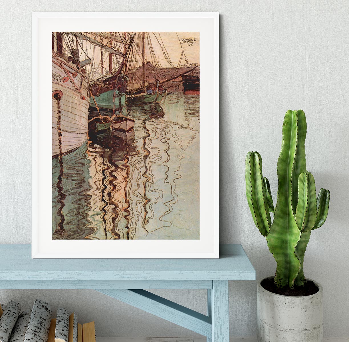 Sailboats in wellenbewegtem water The port of Trieste by Egon Schiele Framed Print - Canvas Art Rocks - 5