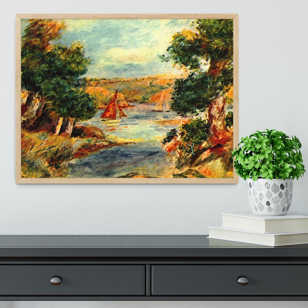 Sailing boats in Cagnes by Renoir Framed Print - Canvas Art Rocks - 4