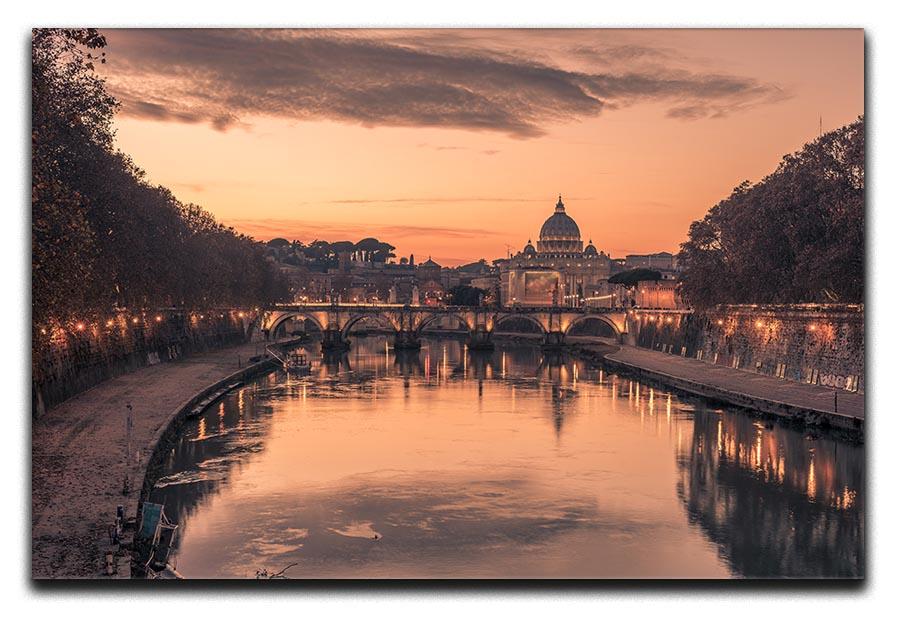 Saint Angelo Bridge and Tiber River in the sunset Canvas Print or Poster - Canvas Art Rocks - 1