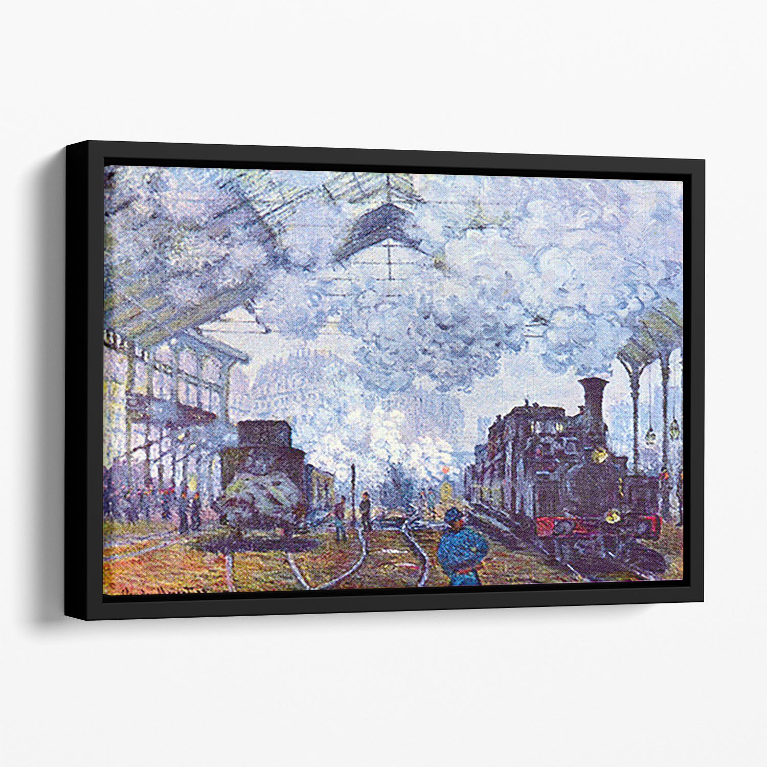 Saint Lazare station in Paris arrival of a train by Monet Floating Framed Canvas