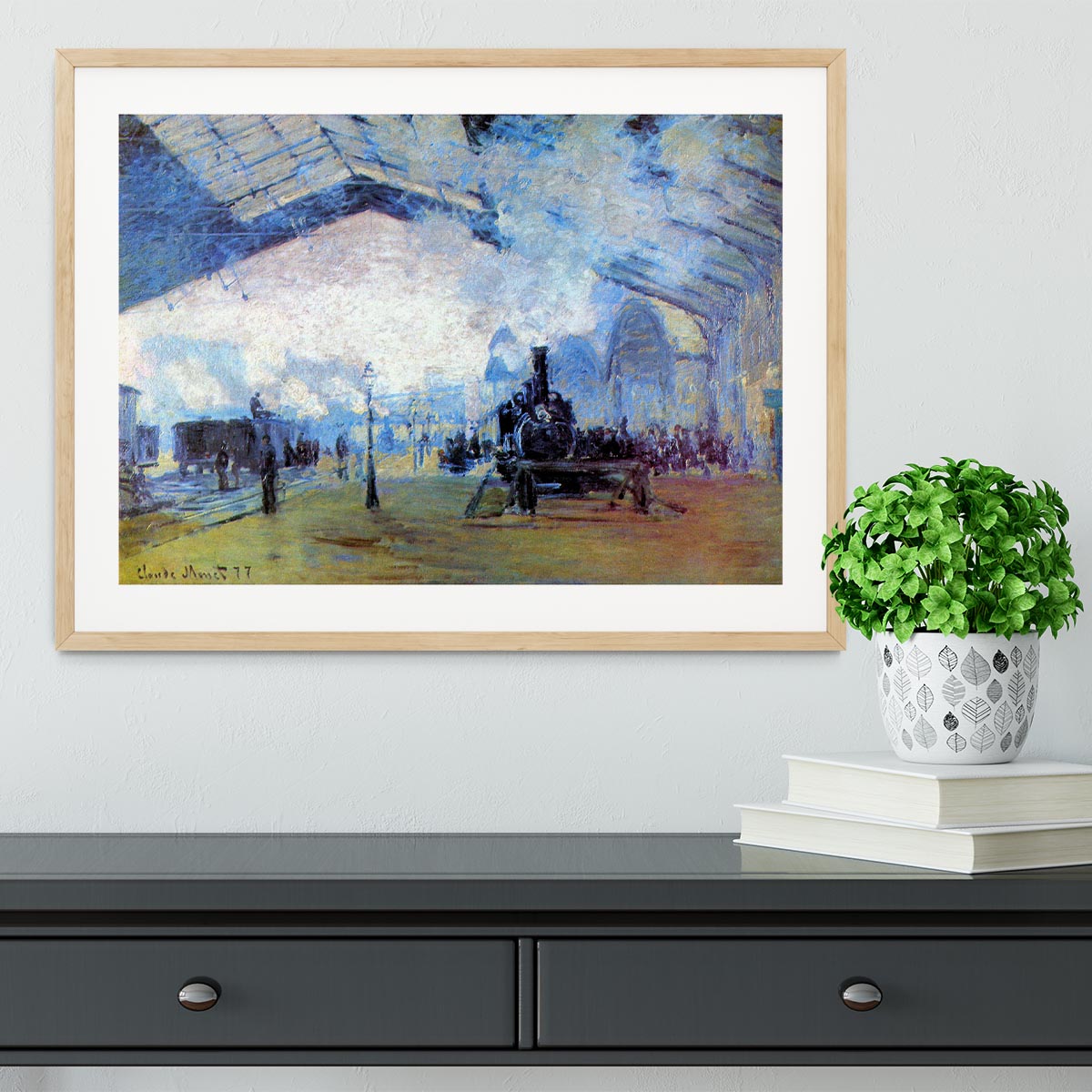 Saint Lazare station in Paris by Monet Framed Print - Canvas Art Rocks - 3
