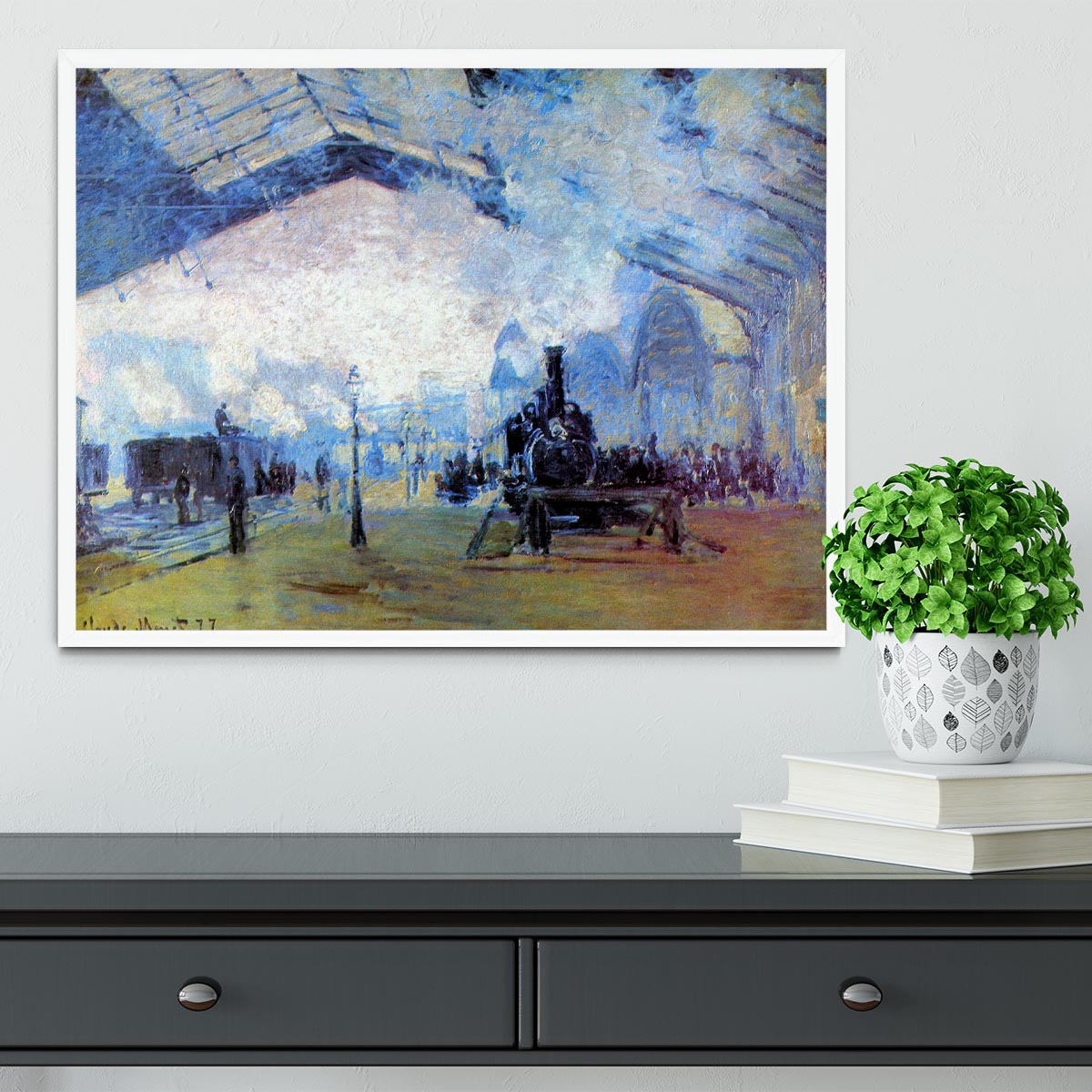 Saint Lazare station in Paris by Monet Framed Print - Canvas Art Rocks -6