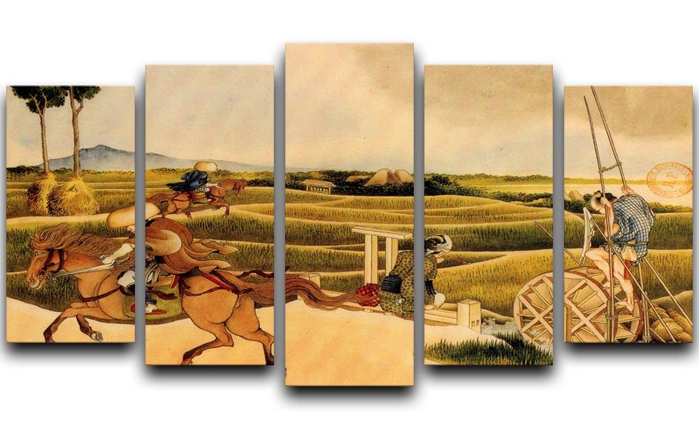 Samurai riding on horses by Hokusai 5 Split Panel Canvas - Canvas Art Rocks - 1