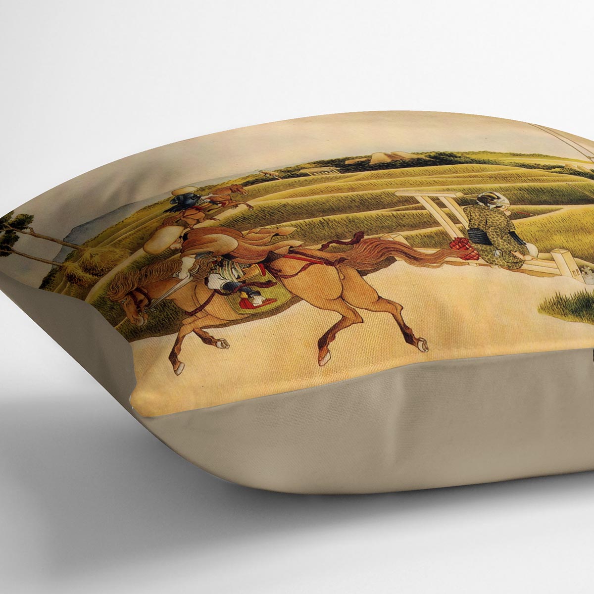 Samurai riding on horses by Hokusai Cushion