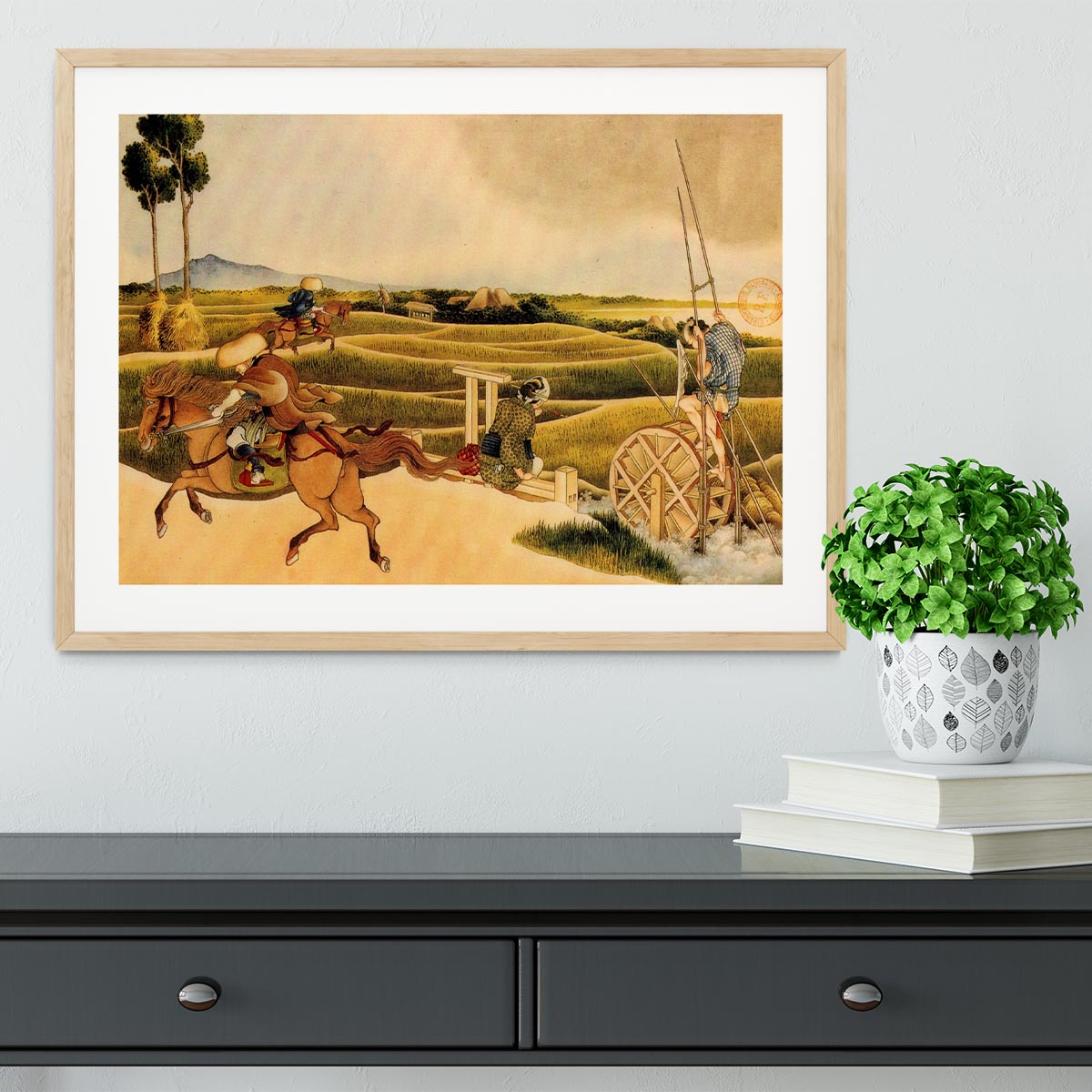 Samurai riding on horses by Hokusai Framed Print - Canvas Art Rocks - 3